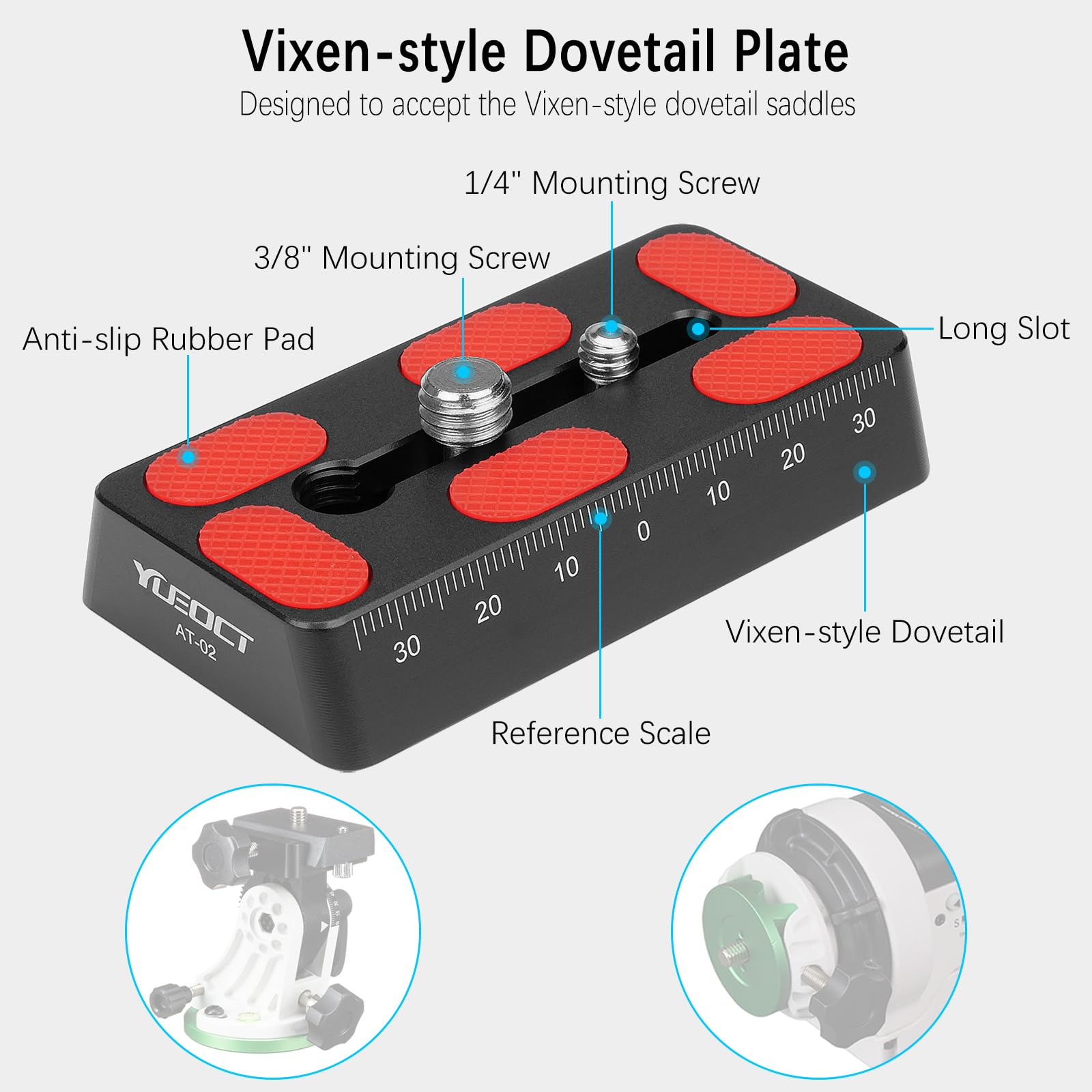 Yueoct 80Mm/3.15'' Telescope Rail Bar Vixen Style Dovetail Mounting Plate, With 1/4'' 3/8'' D Ring Camera Screw For Telescope Sa